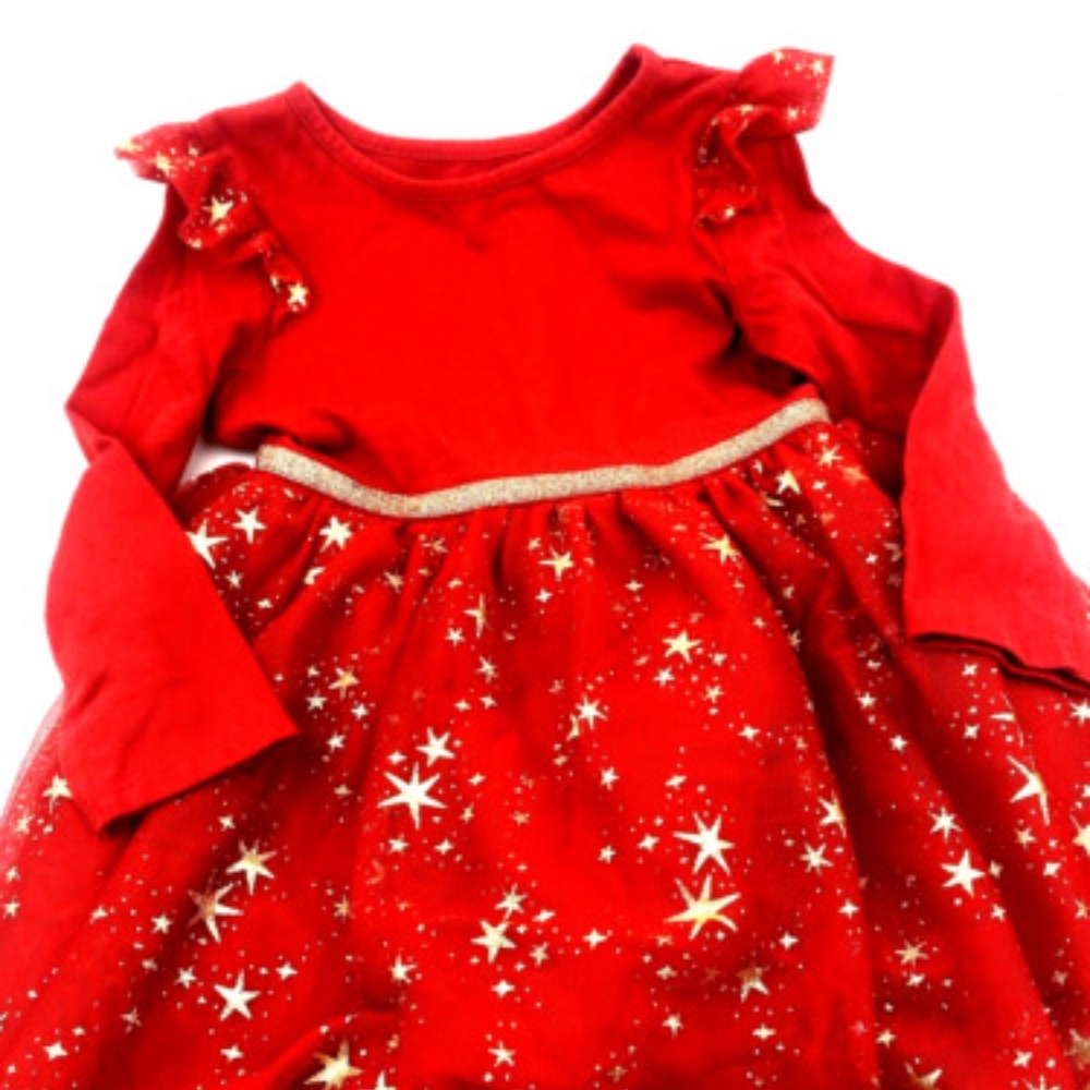 Toddler Girls Dress Size 4T Red Gold Stars Lace Children Kids Long Sleeve
